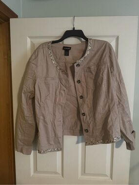 Lane Bryant Beige Utility Jacket with Sequin Trim